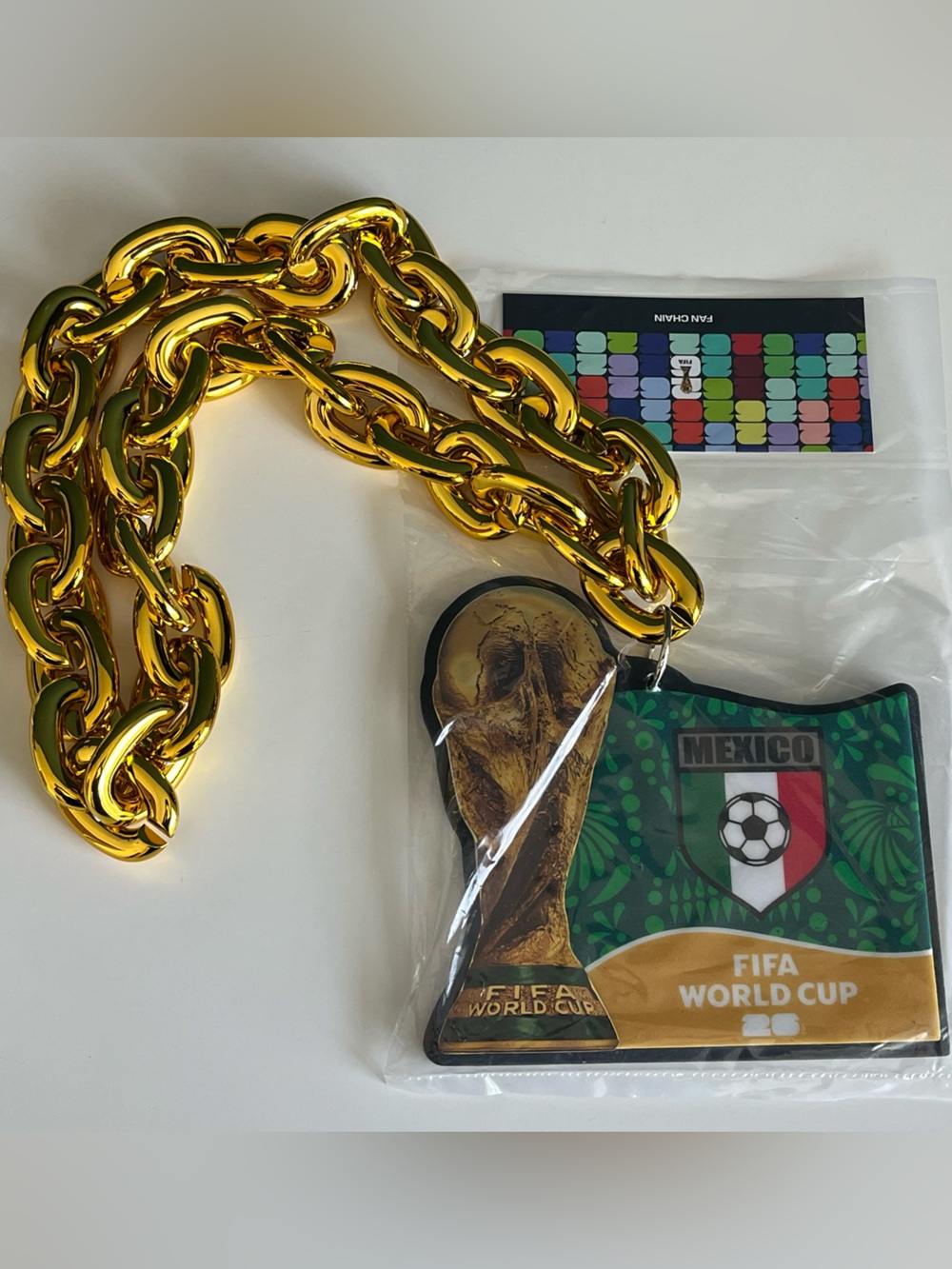 FIFA World Cup 2026 Mexico Gold Chain Trophyman Necklace Soccer Football NWT
